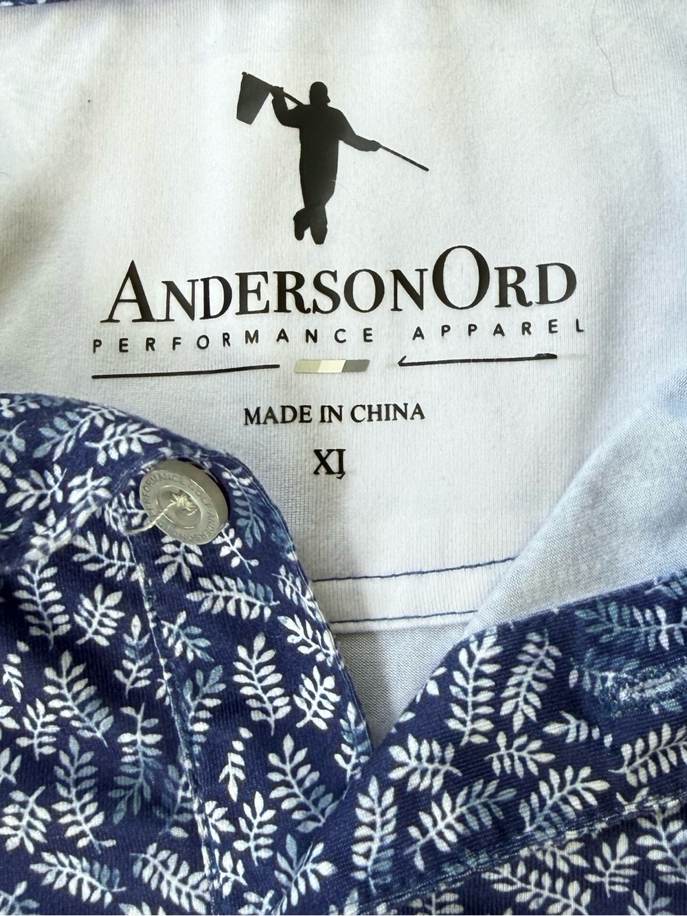 AndersonOrd Performance Golf Polo Shirt Men’s XL Blue Leaf Print Stretch EUC - Picture 6 of 8